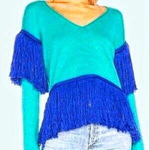 House of Harlow 1960 x Revolve Fringe Boho  Crop Wool Blend Sweater, Size XS/S